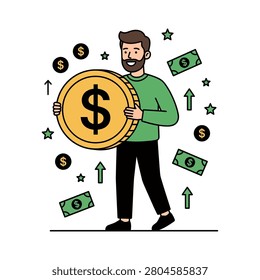 Cartoon man with big coin