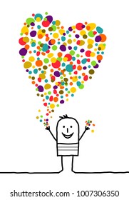 Cartoon Man with big Confetti Heart