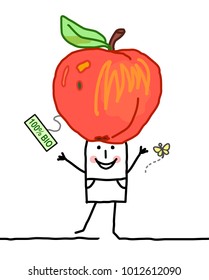 Cartoon Man with Big Organic Apple