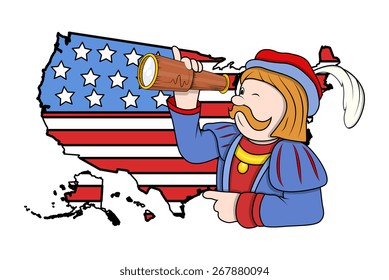 Cartoon Man with Binocular USA Map Background