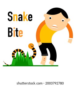 Cartoon of a man bitten by a poisonous snake.