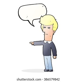 Cartoon-Mann mit Redeblase die Schuld mit Redeblase