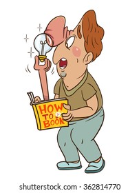 Cartoon Man with A Book How Create Idea, vector illustration   