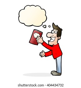 caricaturista con libro con burbuja de pensamiento