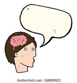 cartoon man with brain symbol with speech bubble