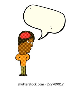 caricaturista con símbolo cerebral con burbuja de habla
