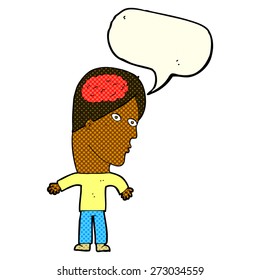 cartoon man with brain symbol with speech bubble