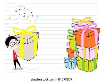  cartoon man bring box gift vector