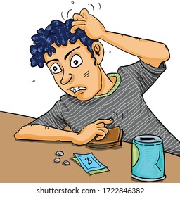 Cartoon a man broke with empty saving