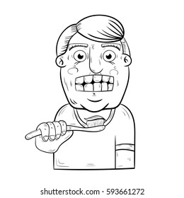 cartoon man brushing his teeth. vector