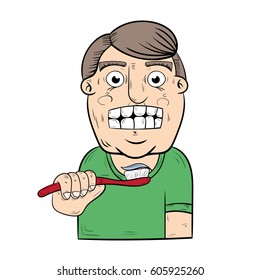 cartoon man brushing his teeth. vector