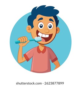 Cartoon Man Brushing Teeth Outline Vector on White Background