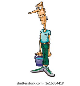 
Cartoon man with a bucket of water.