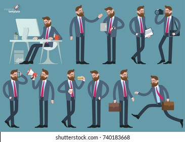 Cartoon Man Business Suit Various Poses Stock Vector (Royalty Free ...