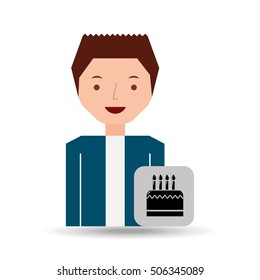 cartoon man cake and candles dessert design icon vector illustration