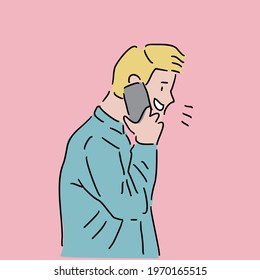 Cartoon man calling with smartphone-vector
