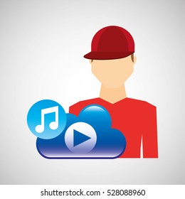 cartoon man cap cloud music play vector illustration eps 10