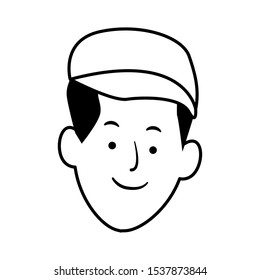 Cartoon man with cap icon over white background, vector illustration