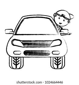 cartoon man and car icon