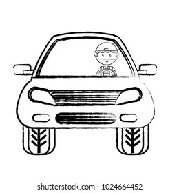 cartoon man and car icon