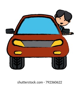 cartoon man and car icon