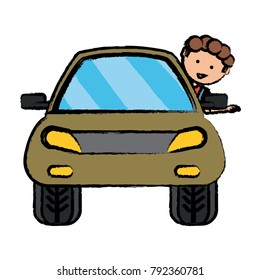 cartoon man and car icon
