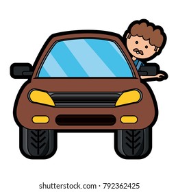 cartoon man and car icon