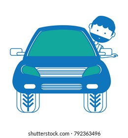 cartoon man and car icon