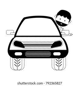 cartoon man and car icon