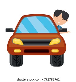 cartoon man and car icon
