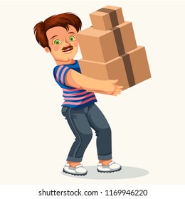 Cartoon man with cardboard box colorful poster