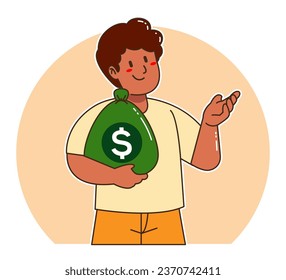 Cartoon man carrying sack of money	