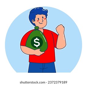 Cartoon man carrying sack of money	