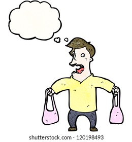 cartoon man carrying shopping bags