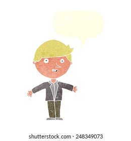 cartoon man in casual jacket with speech bubble