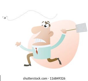 cartoon man catching fly