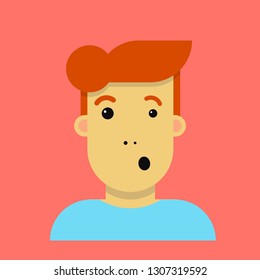 Cartoon man character face that whistles. Illustration isolated on coral color.