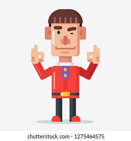 Cartoon man character with red doing ok gesture with both hand