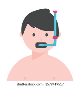 Cartoon man character in special diving costume