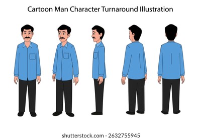 Cartoon Man Vetor de virada de caracteres, Projeto de folha de modelo de homem indiano, Ilustração de caracteres
