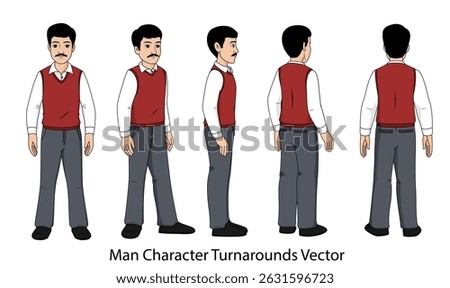 Cartoon Man Character Turnaround Vector, indian man character Model Sheet Design, character illustration