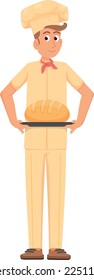 Cartoon man in chef hat. Cooking person with serving tray