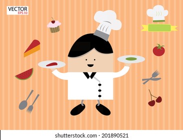 cartoon man chef serving food