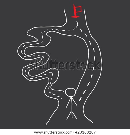 Cartoon man choose path way to success.vector illustration