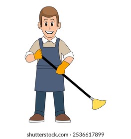 Cartoon Man Cleaning Service Vector Illustration