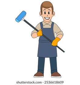 Cartoon Man Cleaning Service Vector Illustration