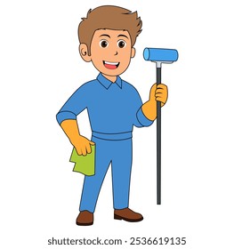 Cartoon Man Cleaning Service Vector Illustration