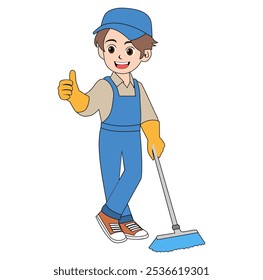 Cartoon Man Cleaning Service Vector Illustration