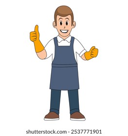 Ilustración vectorial de servicio de limpieza de hombre de dibujos animados