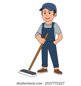  Cartoon Man Cleaning Service Vector Illustration